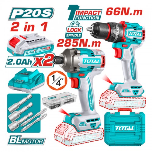 KIT 2 OUTILS PERCEUSE+VISSEUSE 20V